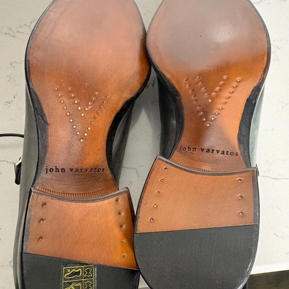 John Varvatos Mens Metallic Silver Leather Derby Buckle Shoes Size 11